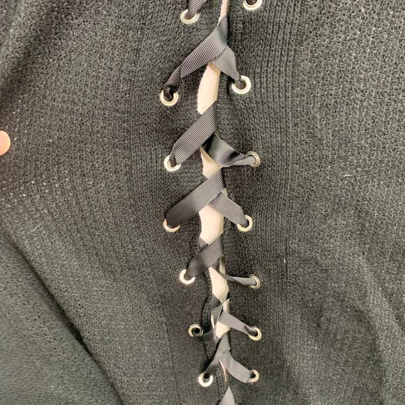 Democracy Womens Large Cardigan Lace Up Back Black Sweater Open Front Goth Core - Picture 4 of 9